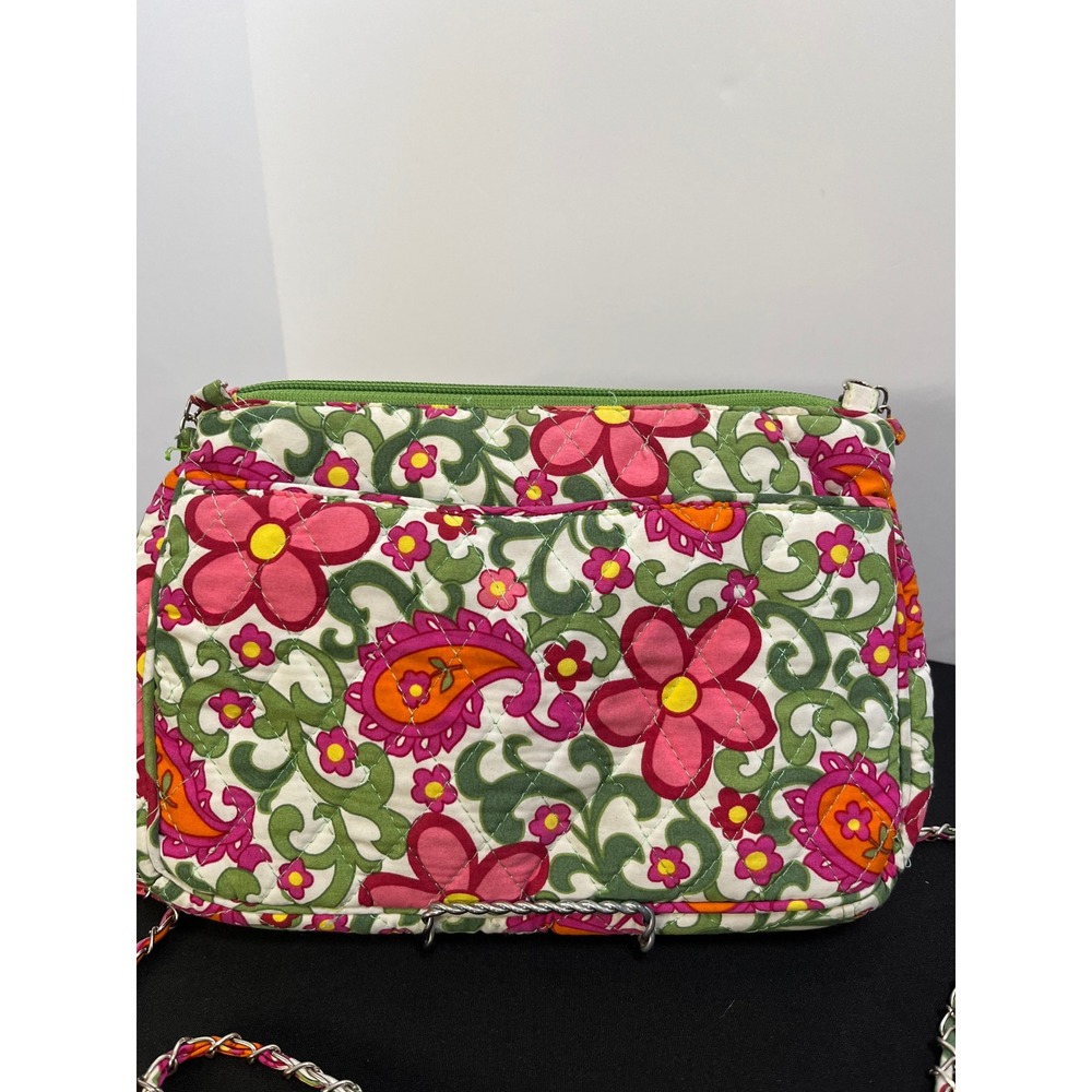Quilted Floral Paisley Crossbody Bag Pink Green Chain Strap Shoulder Bag - Picture 4 of 11